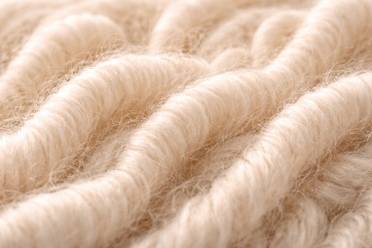 A close-up of Merino wool fibers showing their structure